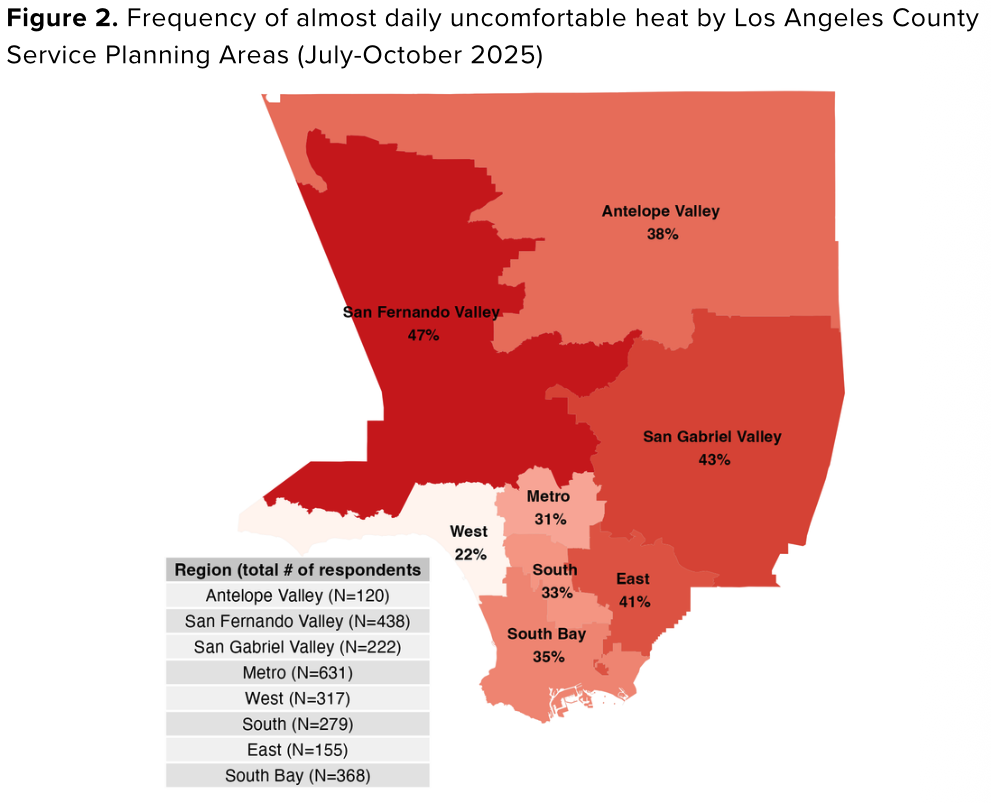 Map of daily heat discomfort by Service Planning Area
